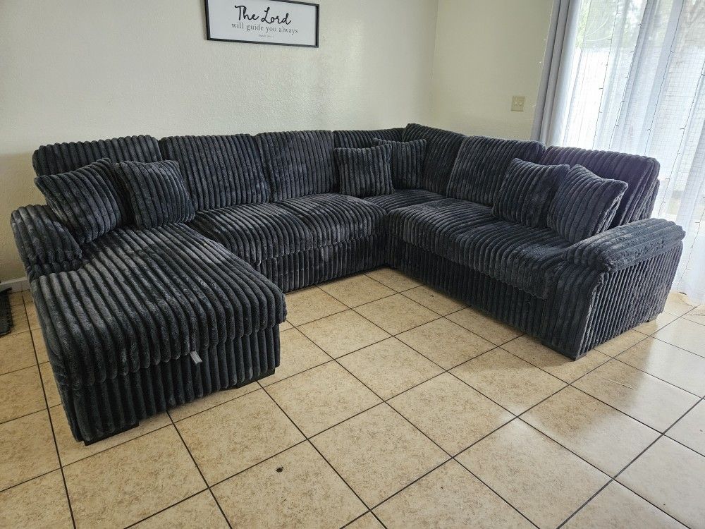 New Sectional Pull Out Bed W/ Storage Chaise Corduroy Fabric $1349