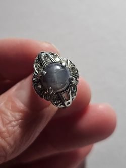 Vintage Star Sapphire & Diamond Ring w/ Platinum Band