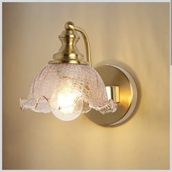 New Vintage Wall Sconce, Gold Bathroom Vanity Light Fixtures with Amber, Glass Shade Brass Sconce Wall Lamps for Living Room Bedroom Bathroom Mirror H