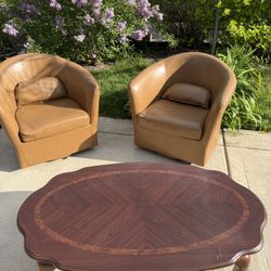 Set – 2 Leather Club Chairs + Coffee Table