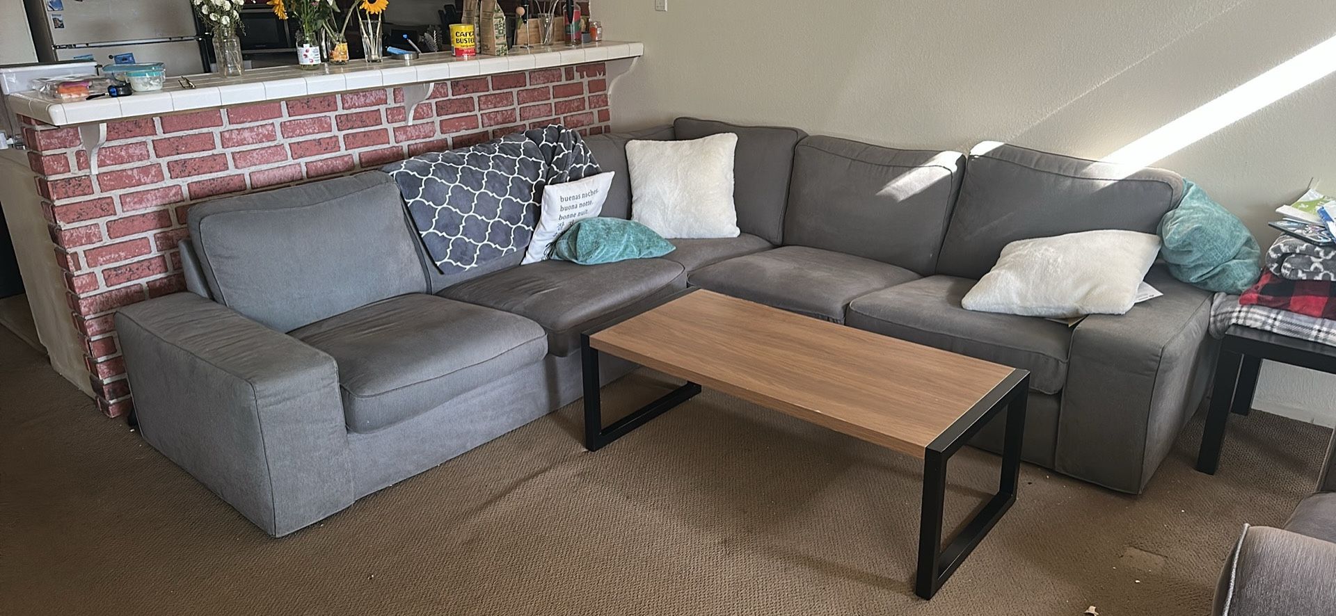 Large couch - 8.5’ x 8.5’ x 3’ - grey - removable covers for washing