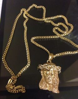 Thin Gold Plated Cuban Chain With Swarovski Crystal Jesus