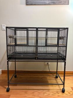 Large Double Bird Cage with Rolling Stand & Accessories