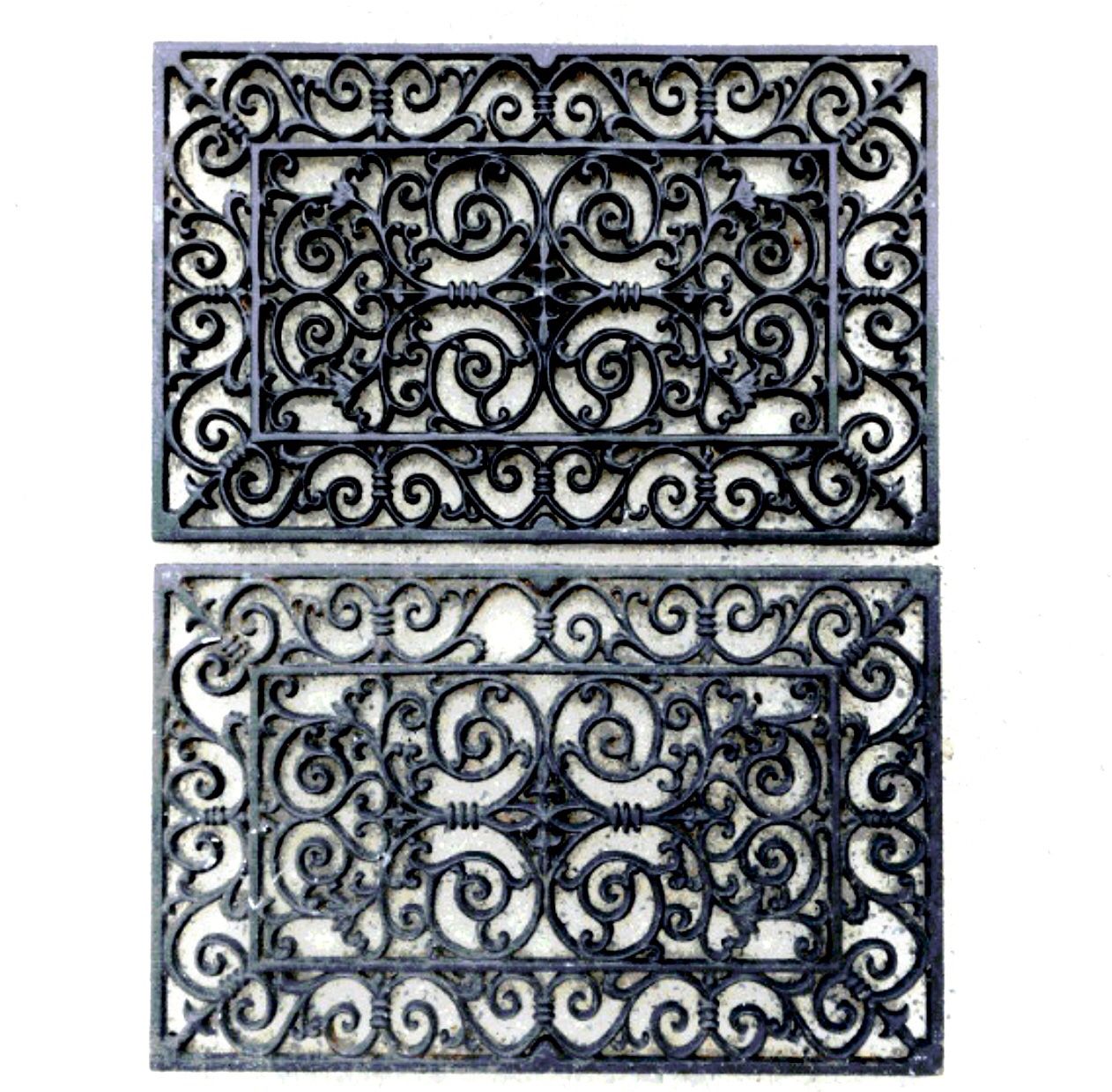 Two Cast Iron Ornate Fleur-De-Lis Doormats  Set Of 2