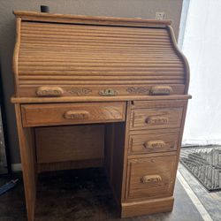 vintage oak tambour roll-top desk