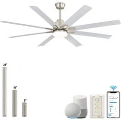 66" Large Ceiling Fan with Light and Remote SILVER/WHITE Dimmable Outdoor Indoor Bedroom Patio