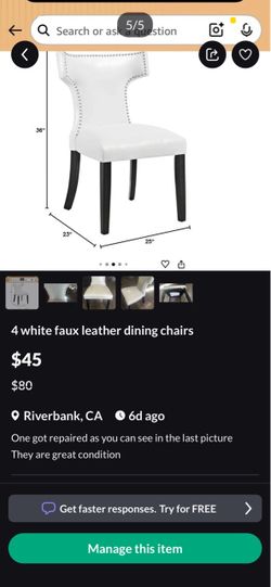 4  white faux leather dining chairs