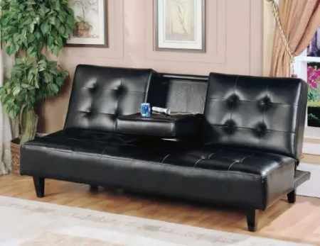 Black faux leather futon sofa bed with cupholder ( new)