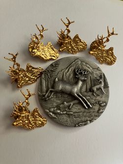 Unique Stag Jewelry Bundle - Elk Deer 'Ms Dee' Pewter Collectible + Pins