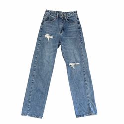Shein Womens XS Straight Jeans Distressed Blue Medium Wash Denim 5 Pocket