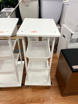 Modern End Table Serving Cart White on Wheels