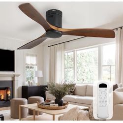 Sofucor 52 Inch Solid Wood Ceiling Fan Without Lights Flush Mount Ceiling Fan with Remote Control-Wood Blades Modern Outdoor Ceiling Fans No Light for