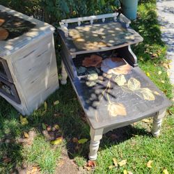 Grey And Honey Cream With Roses And Bee Themed End table 