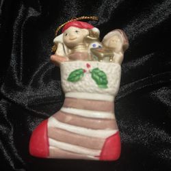Vintage Porcelain Stocking Full Of Toys Ornament