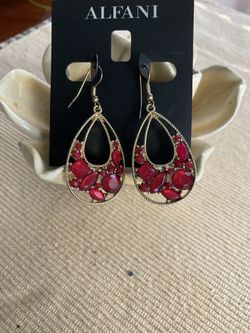 Red & Gold Sequence Teardrop Earrings