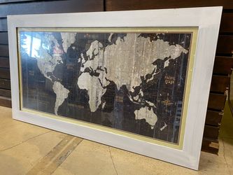 Rustic Mercator World Map w/ White Frame