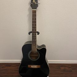 Jasmine by Takamine ES-31C Acoustic Electric Guitar Black Cutaway Vintage With Stand.