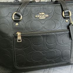 Coach Station Tote Black  In Signature Leather