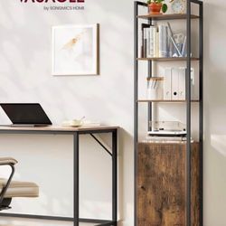 VASAGLE 6-Tier Bookshelf, Tall Bookcase with Cabinet, Steel Frame, Adjustable Shelves, 9.4 x 15.7 x 62.8 Inches, Living Room Bedroom, Rustic Brown