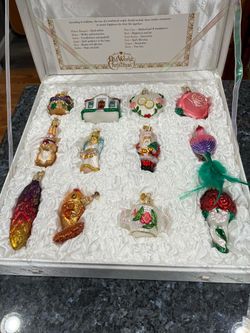 Vintage Old World Christmas  Bride's Ornaments Collection set of 12 In Satin Box.  Brand new never used.  Beautiful glass ornaments.  Smoke free home