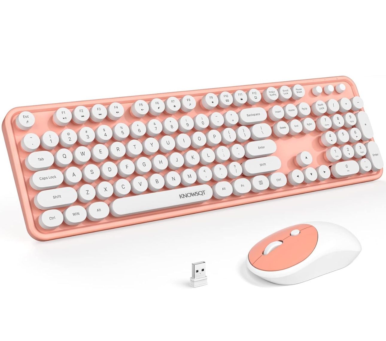 Wireless Keyboard and Mouse Combo - White-Blue Full-Sized 2.4 GHz 104 Keys Ty...