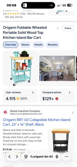 Origami Folding Rolling Kitchen Cart