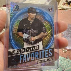 Miami Marlins Sixto Sanchez '21 Bowman Chrome Mojo Refractor Rookie Of The Year Favorites Insert Baseball Card 