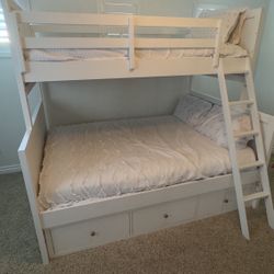 Twin over Full white bunk bed with drawers furniture