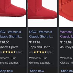 Brand New Red Women’s Classic Ugh Boots Size 9 