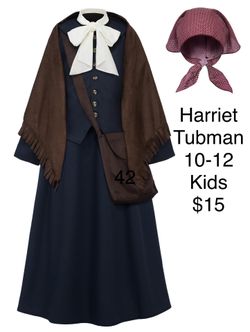 Girls Harriet Tubman Black History 10-12 School Costume