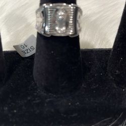 925 Silver Virgin Mary And Cross Mens Ring Size 10