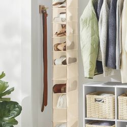 10 Shelf Hanging Shoe Storage Organizer Collapsable and Expanding Beige Closet Shoe Organizer - Holds 10 Pairs 53” L x 12” W