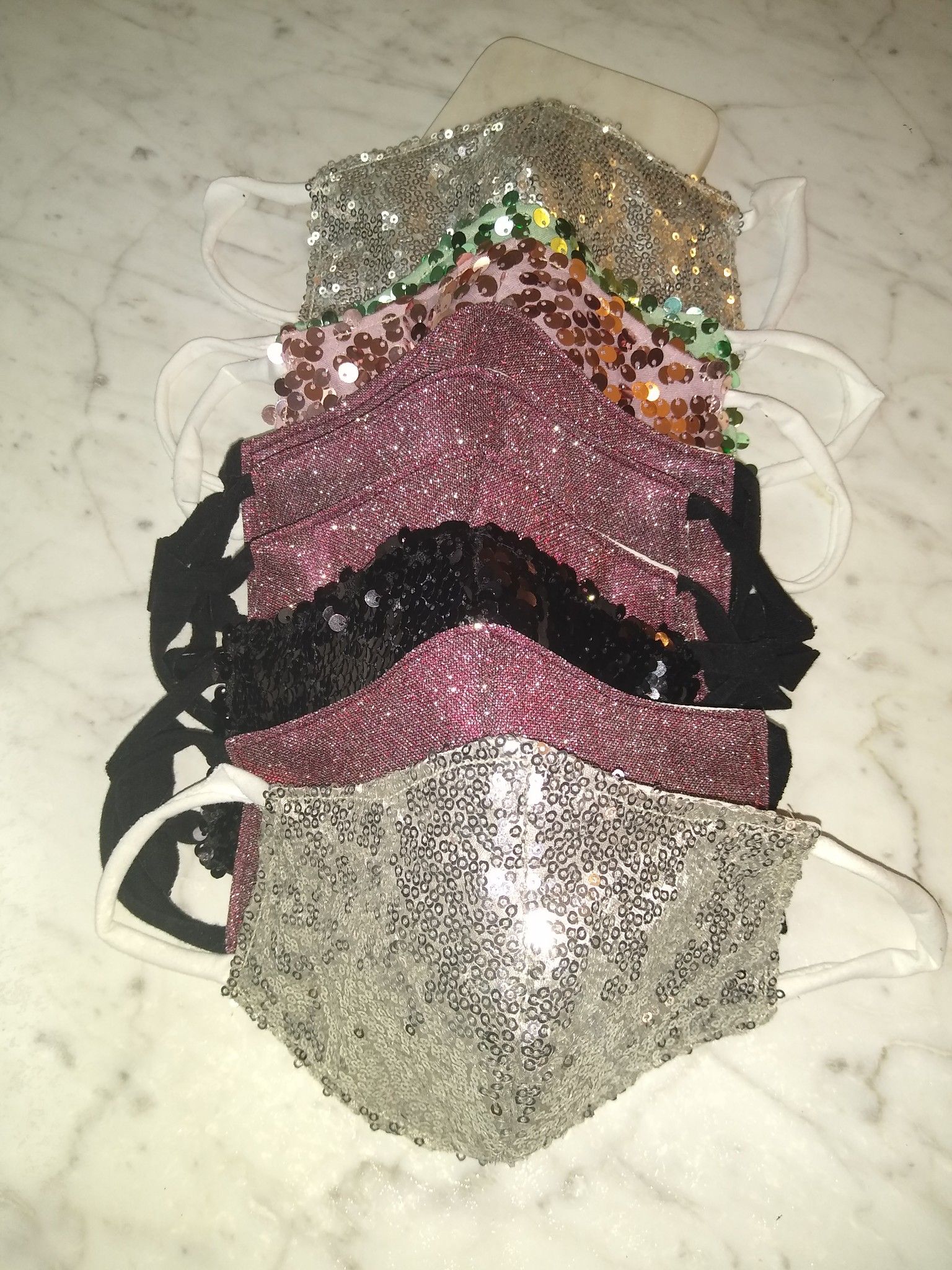 glitter and sequin face masks