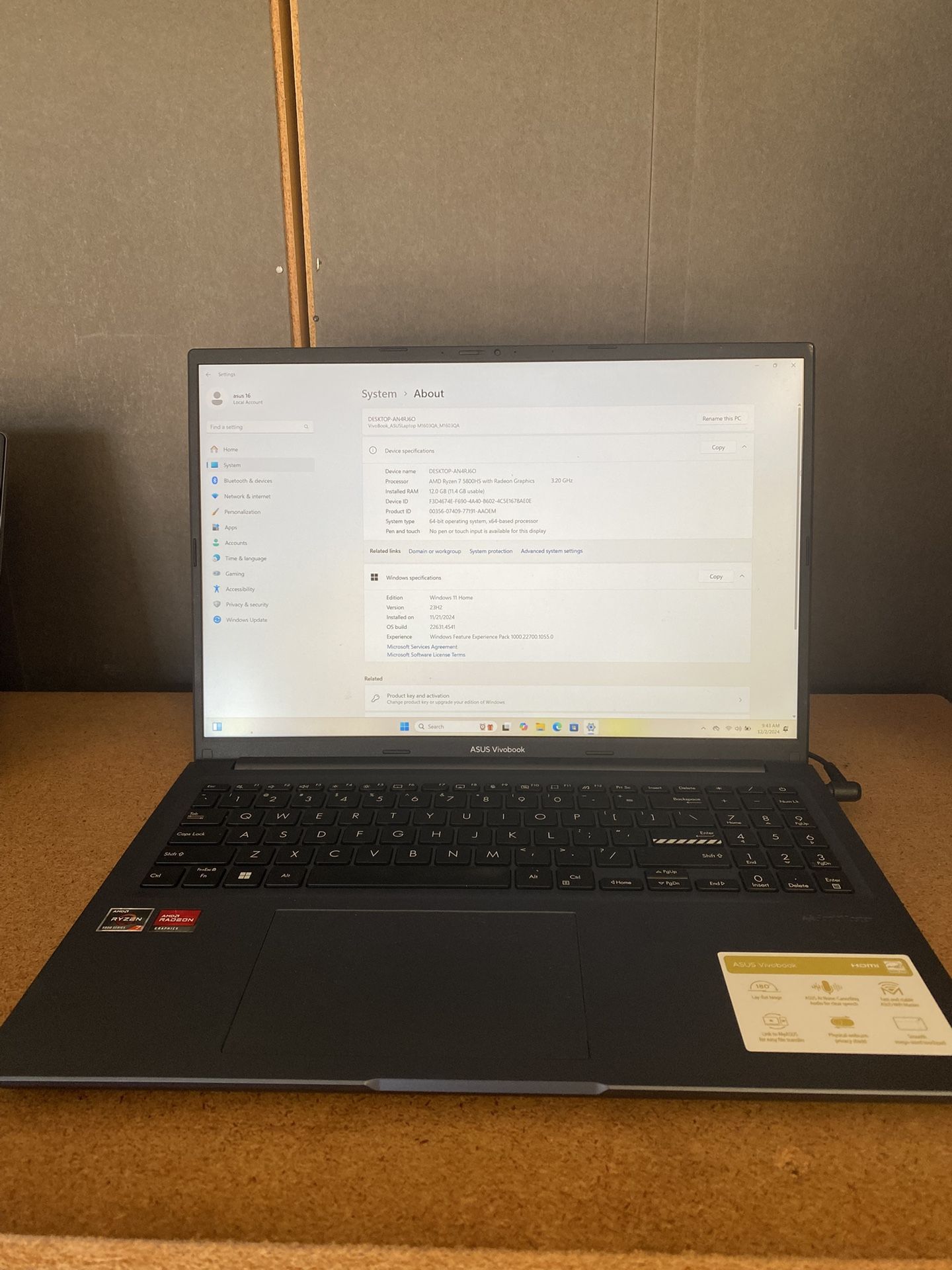 Asus M1603QA 16” Wuxga Amd Ryzen 7 5800h/12gb/512gb Ssd/win 11/charger/box/open Box