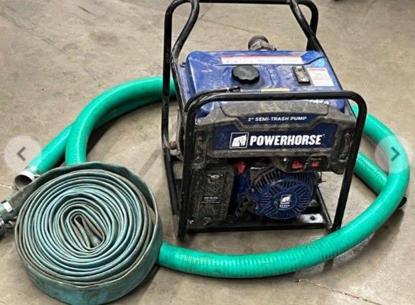 powerhouse trash pump 2" with pvc hose and rubber hoses