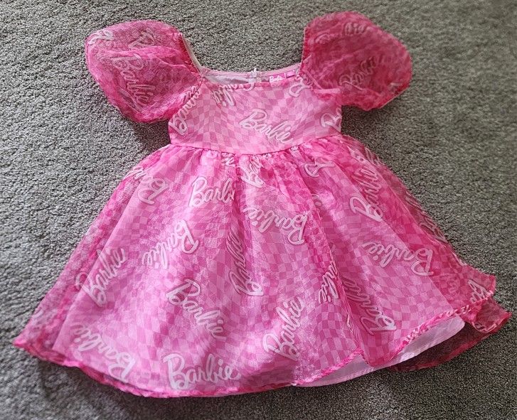 Barbie Logo Pink Organza Shortsleeve Tulle Dress Girls Size 8