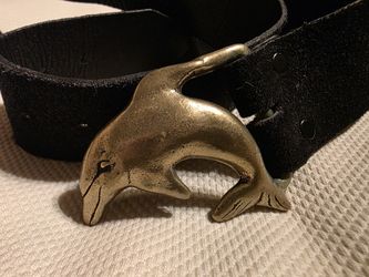 Dolphin Solid Brass Belt Buckle with belt 3" X 1.5"