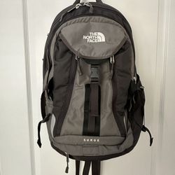 The North Face Grey Surge Hiking Backpack With Padded Laptop Pocket