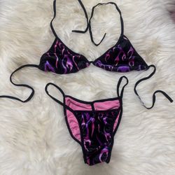 New Small flame velvet  bikini y2k festival rave outfit lingerie raver   
