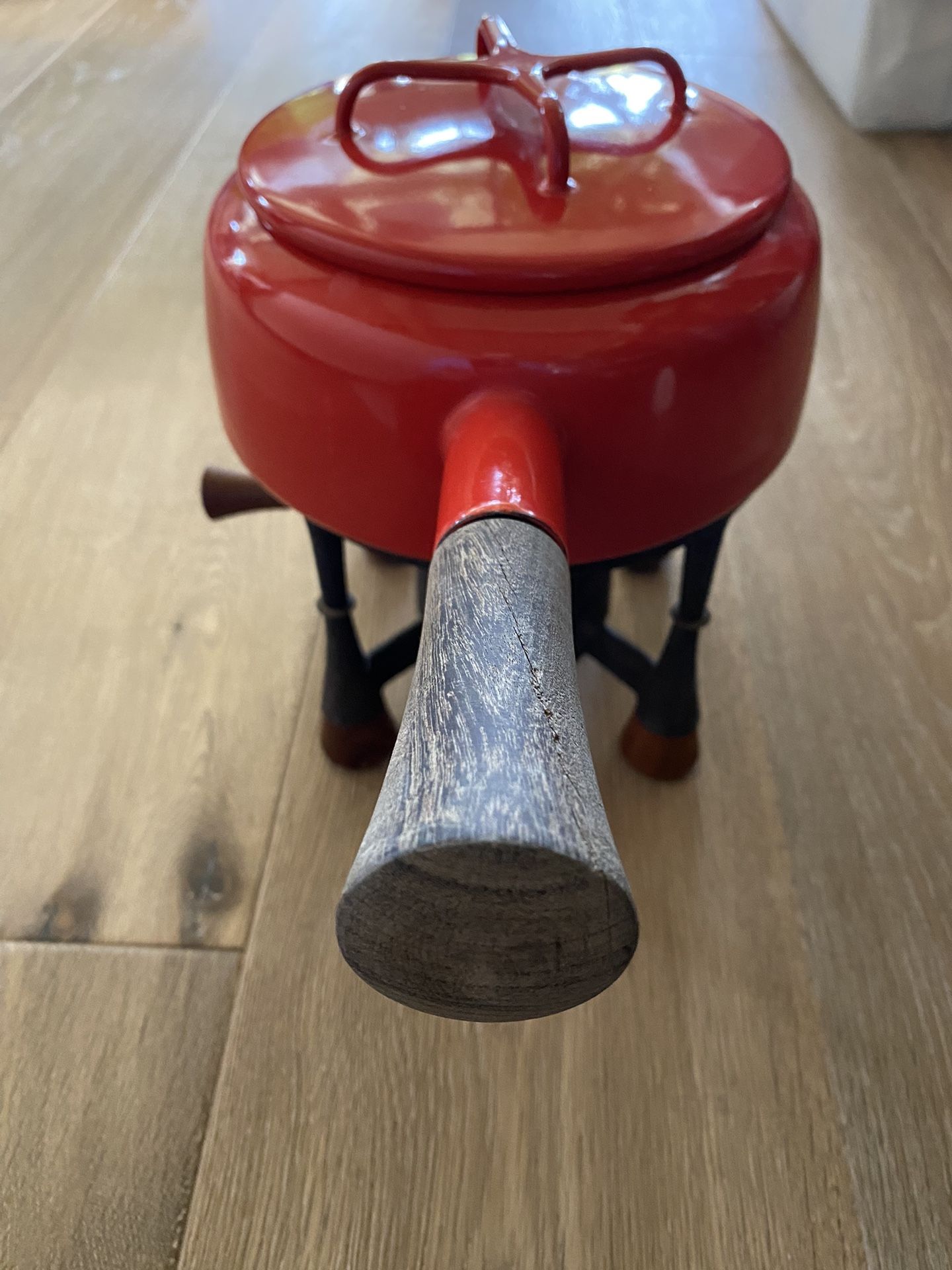 Made In France Dansk MCM Fondue Set Pot IHQ Kobenstyle Orange Red Enamel