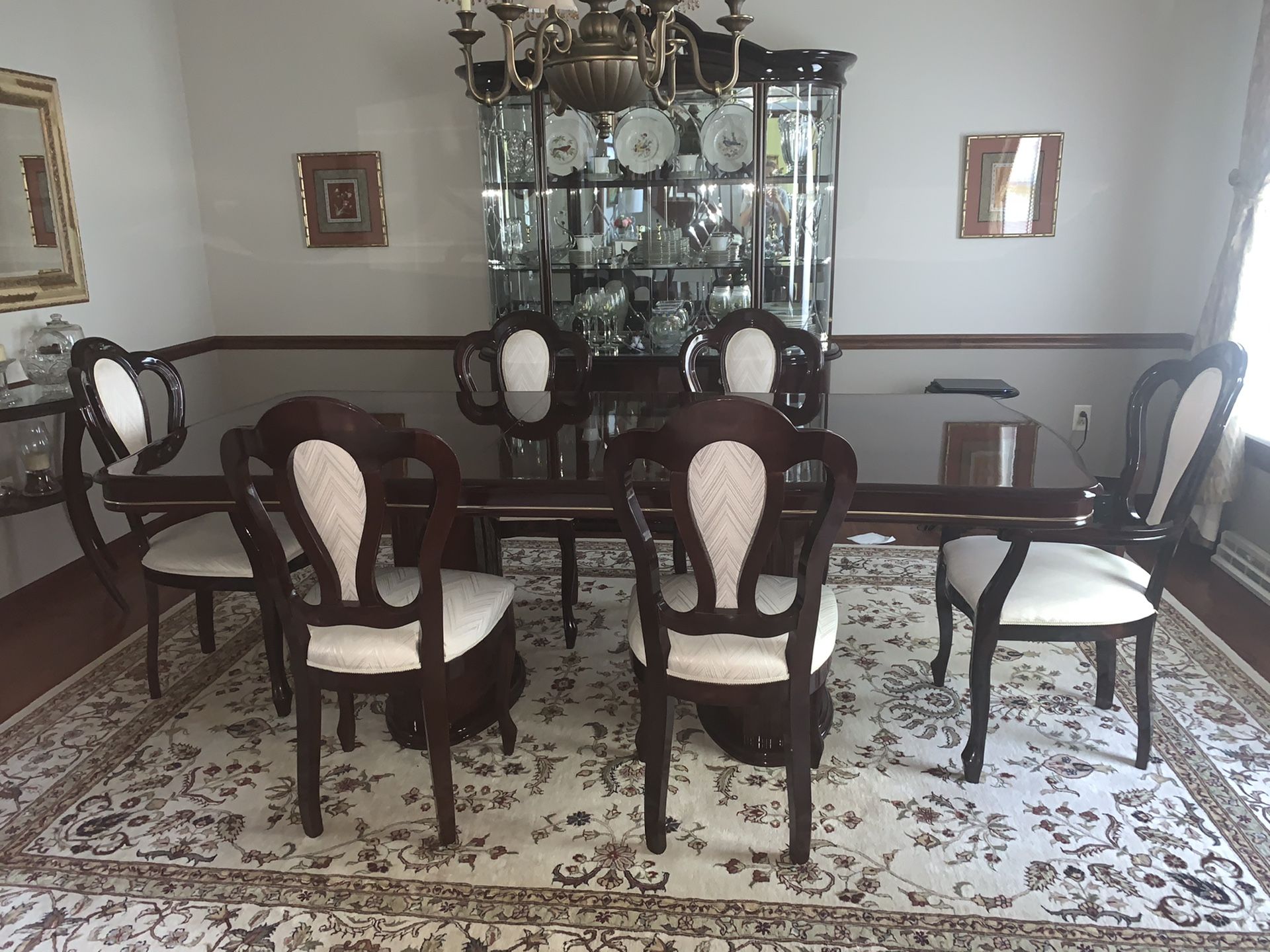 Dining table, 6 chairs and china cabinet