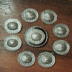 Vintage Old Navajo Coin Silver 900 HandmadeConcho Belt Buckle And 8 Conchos