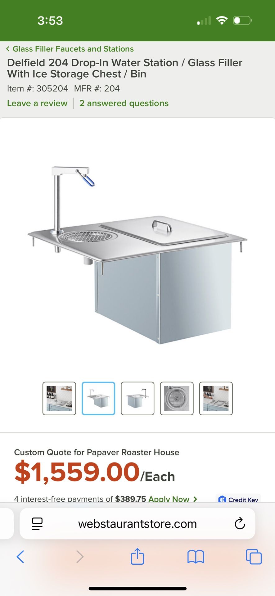 Delfield Deck Mount Glass Filler Brand New