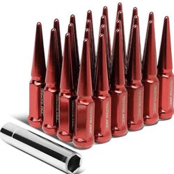 24Pcs M14 x 1.5 23mm OD/112mm Height Close End Red Lug Nuts + Adapter
