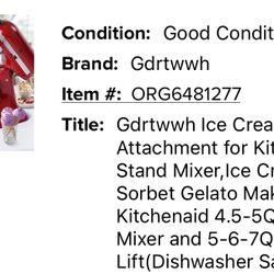Gdrtwwh Ice Cream Attachment for Kitchenaid