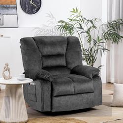 Oversized Recliner Chair Sofa with Massage and Heating, Living Room Chair with Side Pockets, Lazy Sofa Chairs with Remote Control and Cup Holders(Grey