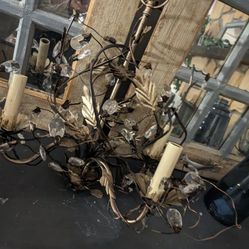 Metal Leaf Chandelier 3 Bulb gold