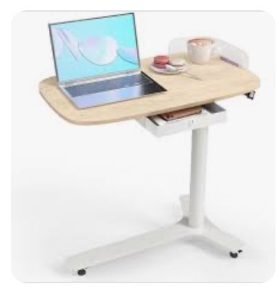 WALKINGDESK Rolling Desk Adjustable Height with Drawer and Wheels, Portable Small Standing Desk Pneumatic for Home Office, Mobile Computer Laptop Desk