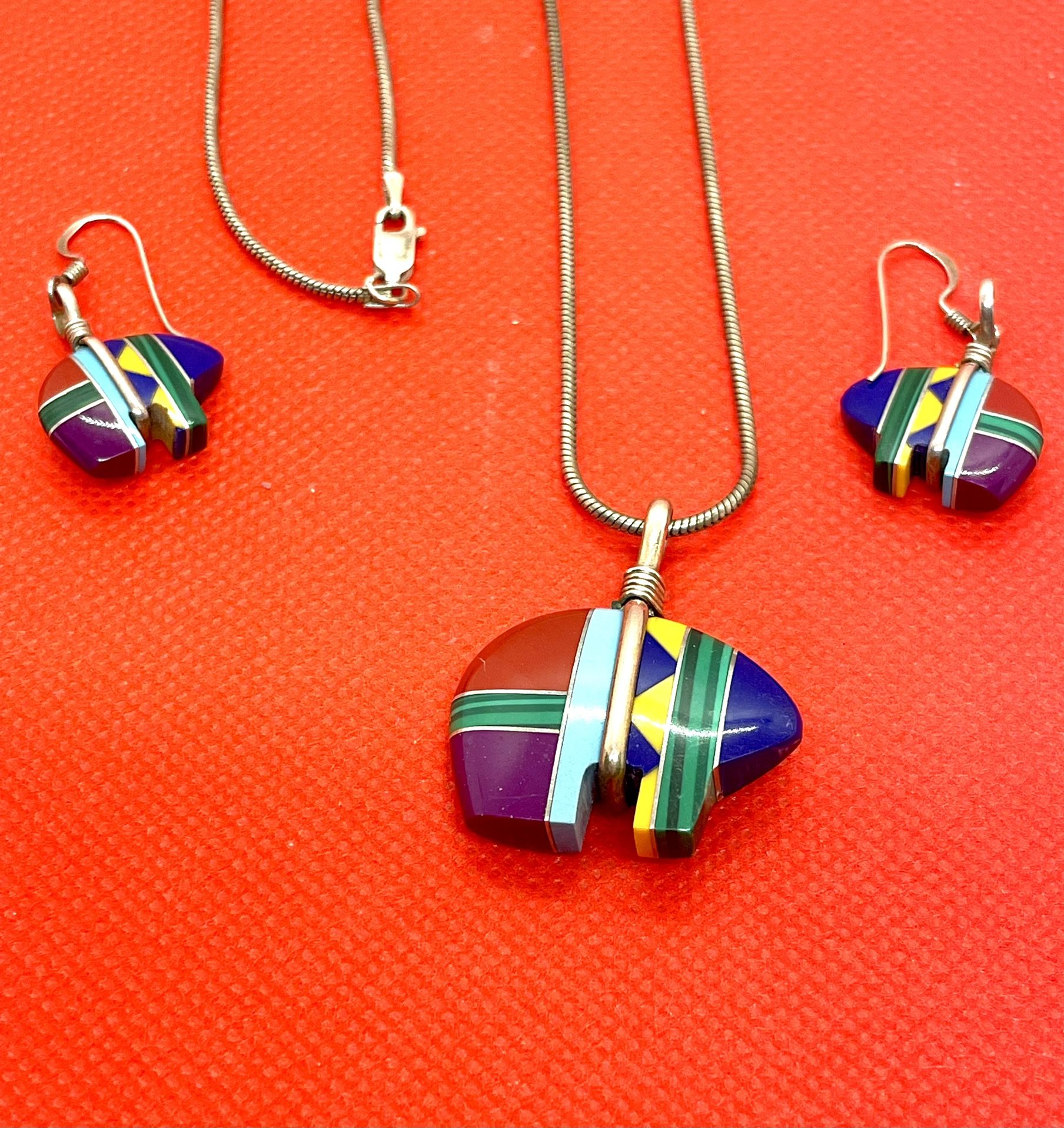 Sterling Inlaid Fetish Jewelry Set 