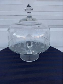 Glass Cake Stand with Etched Dome Lid